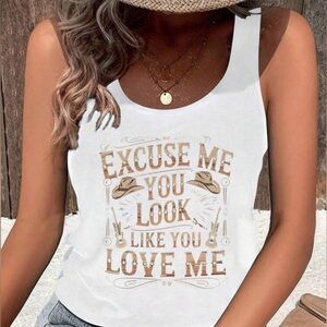 Stylish White Graphic Tank Top